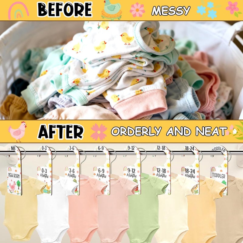 CORNER LACE Baby Closet Dividers 8PCS, Cute Chick Themed Wooden Double-Sided Clothes Size Hanger/Organizer from Newborn to Toddler for Nursery Decor Baby Shower Birthday Gender Reveal Party Gift - Image 3